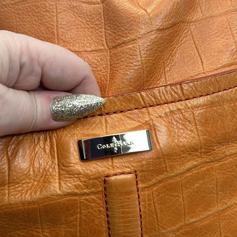 Cole Haan pop of color orange creamsicle leather hobo bag